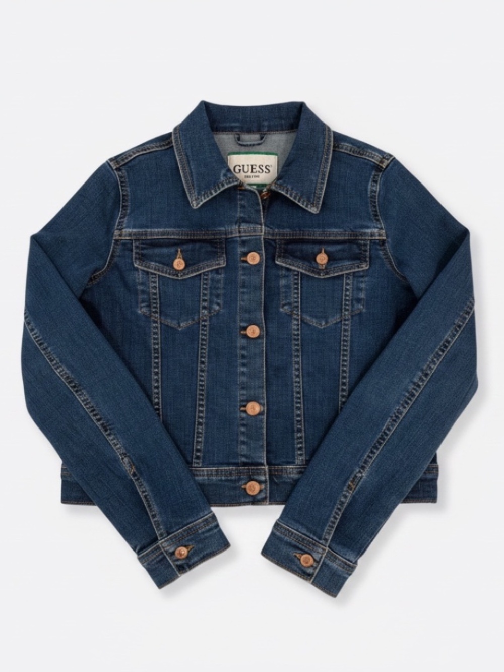 GUESS Denim Jacket Jeanologia EIM Sustainable Blue Indigo Women's Size M EUC